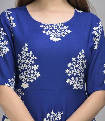 Jaipur Fashion Mode Womens Rayon Printed Anarkali Gown (Royal Blue) 2