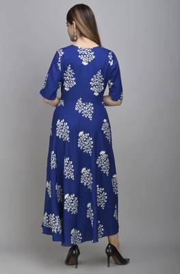 Jaipur Fashion Mode Womens Rayon Printed Anarkali Gown (Royal Blue) 3