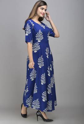 Jaipur Fashion Mode Womens Rayon Printed Anarkali Gown (Royal Blue) 4