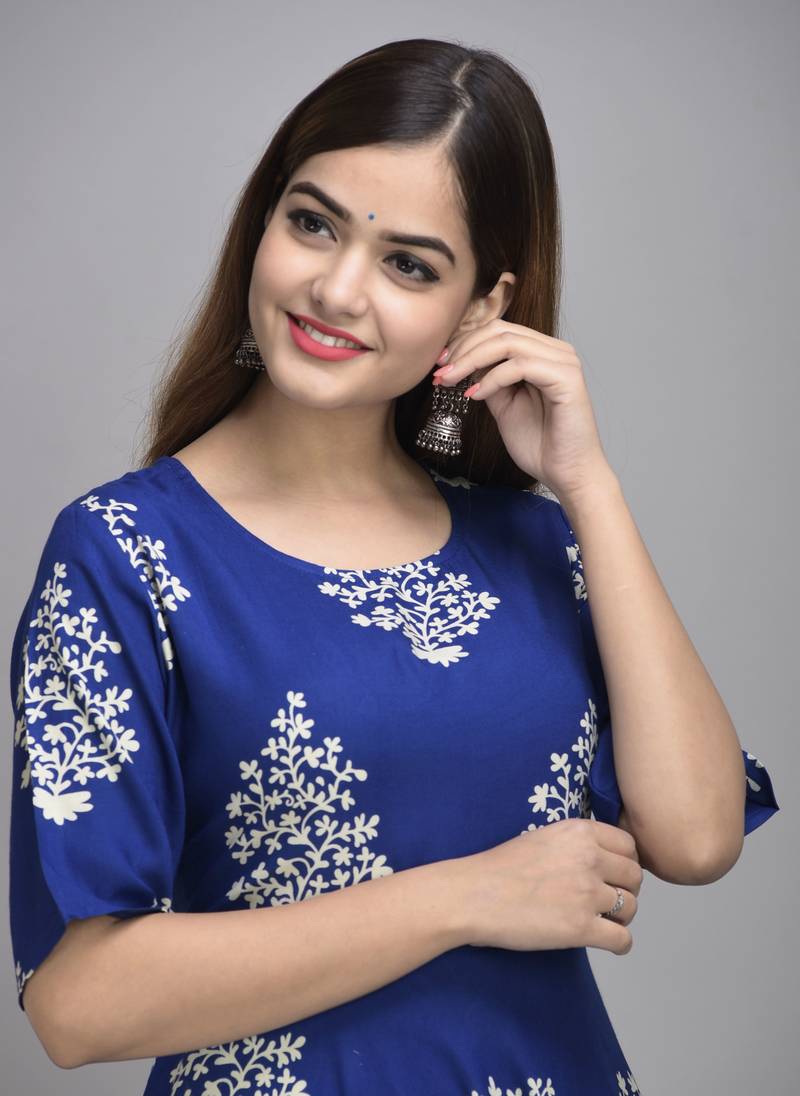 Jaipur Fashion Mode Womens Rayon Printed Anarkali Gown (Royal Blue)