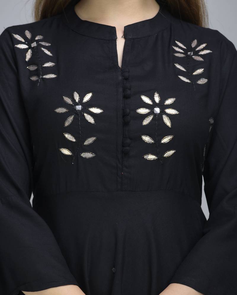 Jaipur Fashion Mode Womens Rayon Embroidered Anarkali Gown (Black)