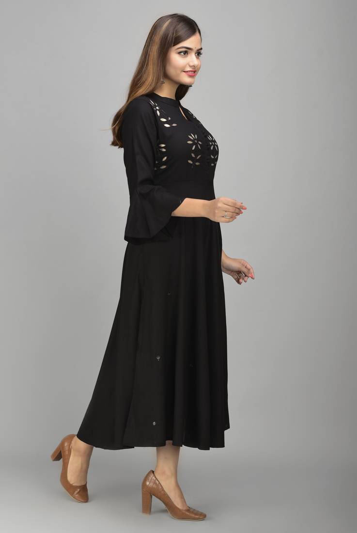 Jaipur Fashion Mode Womens Rayon Embroidered Anarkali Gown (Black)