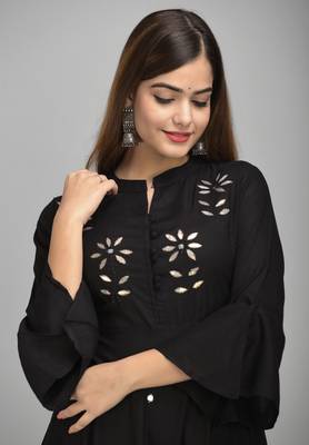 Jaipur Fashion Mode Womens Rayon Embroidered Anarkali Gown (Black) 6