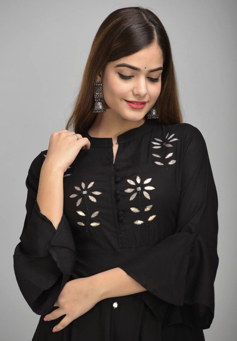 Jaipur Fashion Mode Womens Rayon Embroidered Anarkali Gown (Black)