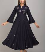 Jaipur Fashion Mode Womens Rayon Embroidered Anarkali Gown (Navy Blue)