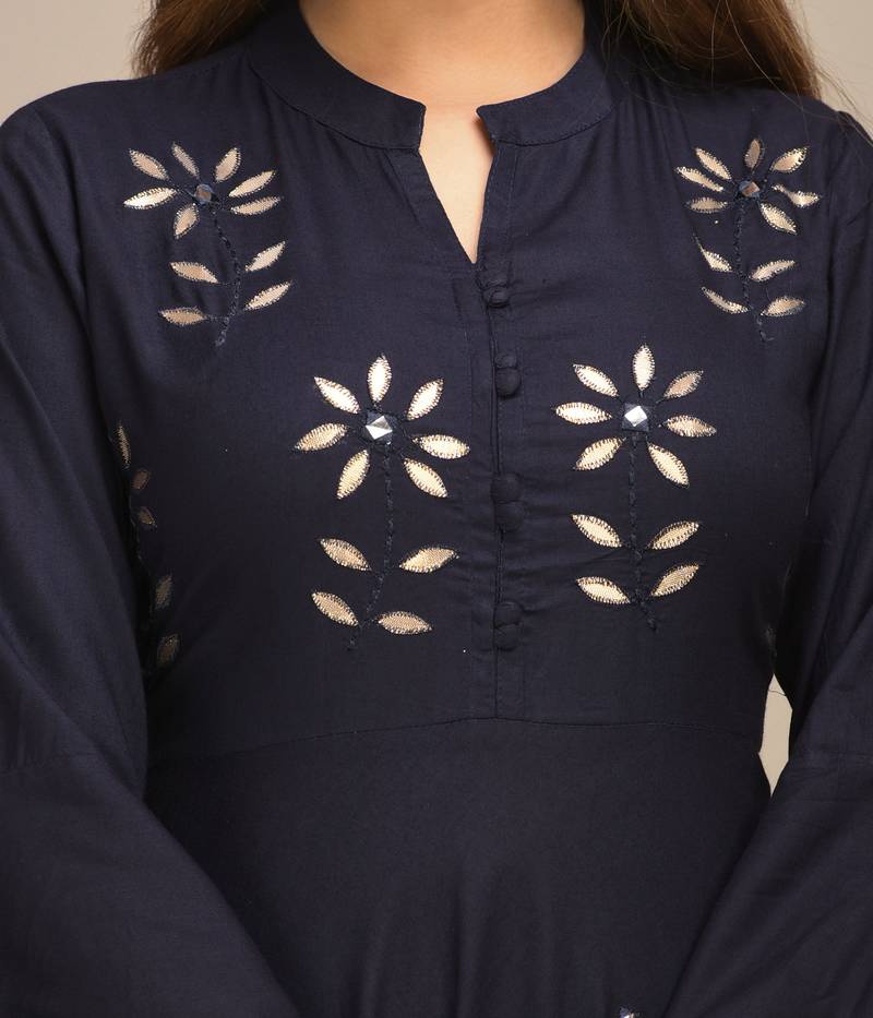 Jaipur Fashion Mode Womens Rayon Embroidered Anarkali Gown (Navy Blue)