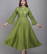 Jaipur Fashion Mode Womens Rayon Embroidered Anarkali Gown (Olive Green)