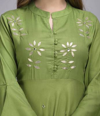 Jaipur Fashion Mode Womens Rayon Embroidered Anarkali Gown (Olive Green) 2