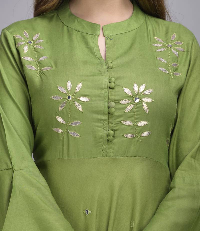 Jaipur Fashion Mode Womens Rayon Embroidered Anarkali Gown (Olive Green)