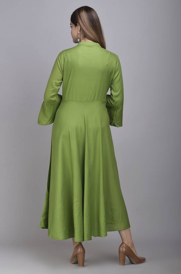 Jaipur Fashion Mode Womens Rayon Embroidered Anarkali Gown (Olive Green)