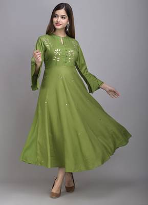 Jaipur Fashion Mode Womens Rayon Embroidered Anarkali Gown (Olive Green) 4