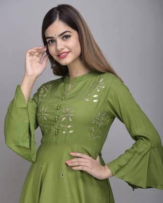 Jaipur Fashion Mode Womens Rayon Embroidered Anarkali Gown (Olive Green) 5