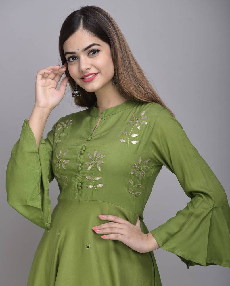 Jaipur Fashion Mode Womens Rayon Embroidered Anarkali Gown (Olive Green)