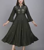 Jaipur Fashion Mode Womens Rayon Embroidered Anarkali Gown (Bottle Green)
