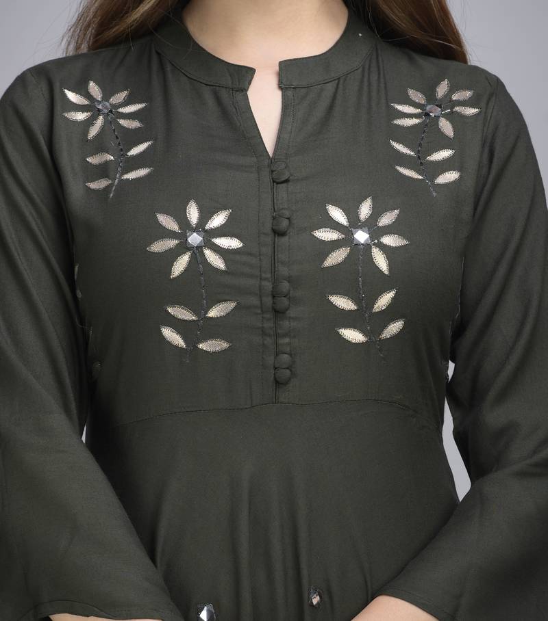 Jaipur Fashion Mode Womens Rayon Embroidered Anarkali Gown (Bottle Green)