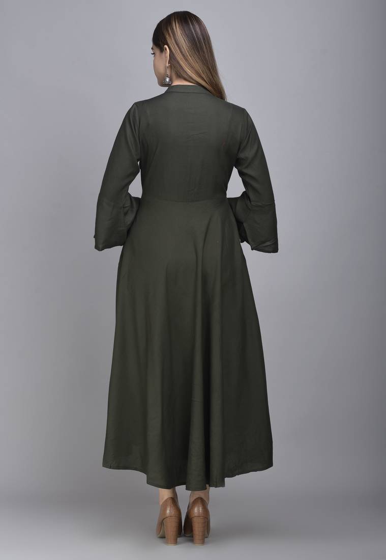 Jaipur Fashion Mode Womens Rayon Embroidered Anarkali Gown (Bottle Green)