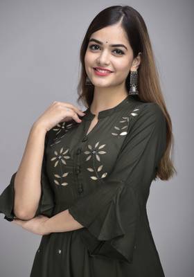 Jaipur Fashion Mode Womens Rayon Embroidered Anarkali Gown (Bottle Green) 6
