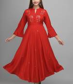 Jaipur Fashion Mode Womens Rayon Embroidered Anarkali Gown (Red)