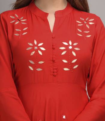 Jaipur Fashion Mode Womens Rayon Embroidered Anarkali Gown (Red) 2
