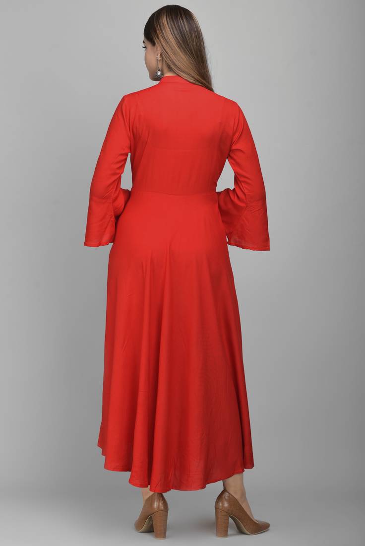 Jaipur Fashion Mode Womens Rayon Embroidered Anarkali Gown (Red)