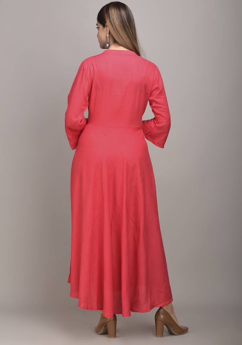 Jaipur Fashion Mode Womens Rayon Embroidered Anarkali Gown (Peach)