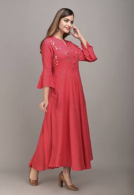 Jaipur Fashion Mode Womens Rayon Embroidered Anarkali Gown (Peach) 4