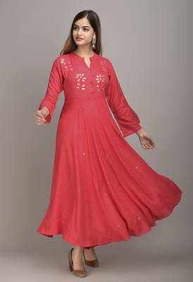 Jaipur Fashion Mode Womens Rayon Embroidered Anarkali Gown (Peach) 5