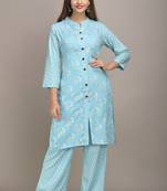 Jaipur Fashion Mode Womens Rayon Floral Print Straight Kurta Palazzo Set (Blue)