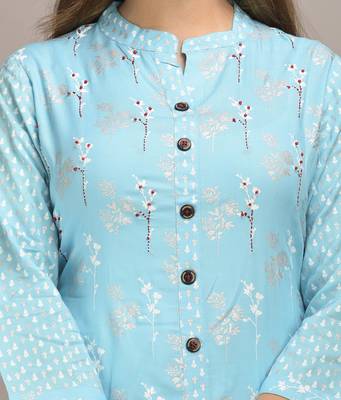 Jaipur Fashion Mode Womens Rayon Floral Print Straight Kurta Palazzo Set (Blue) 2