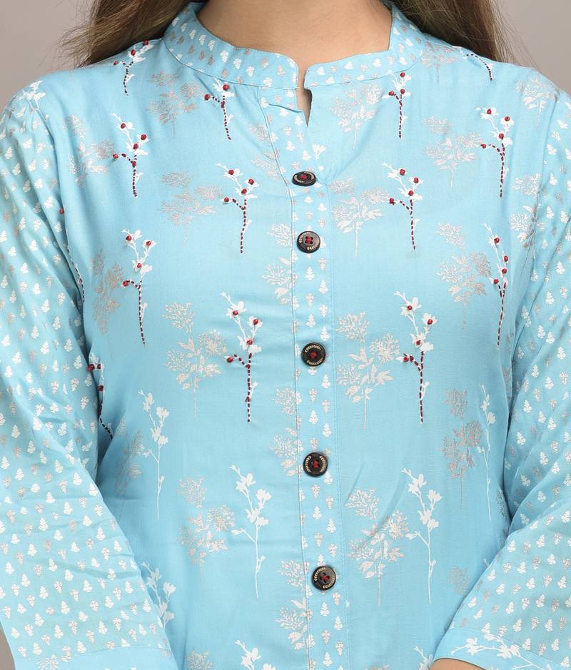 Jaipur Fashion Mode Womens Rayon Floral Print Straight Kurta Palazzo Set (Blue)