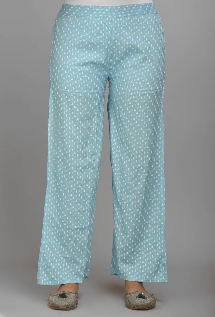 Jaipur Fashion Mode Womens Rayon Floral Print Straight Kurta Palazzo Set (Blue)