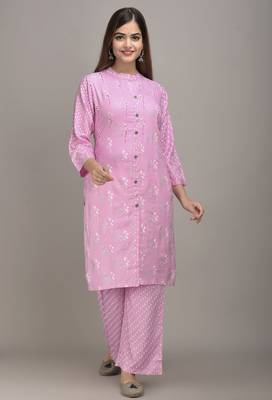 Jaipur Fashion Mode Womens Rayon Floral Print Straight Kurta Palazzo Set (Light Pink) 1