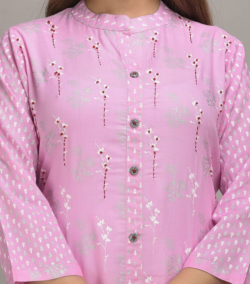Jaipur Fashion Mode Womens Rayon Floral Print Straight Kurta Palazzo Set (Light Pink)