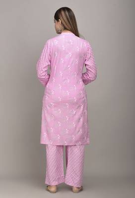 Jaipur Fashion Mode Womens Rayon Floral Print Straight Kurta Palazzo Set (Light Pink) 3