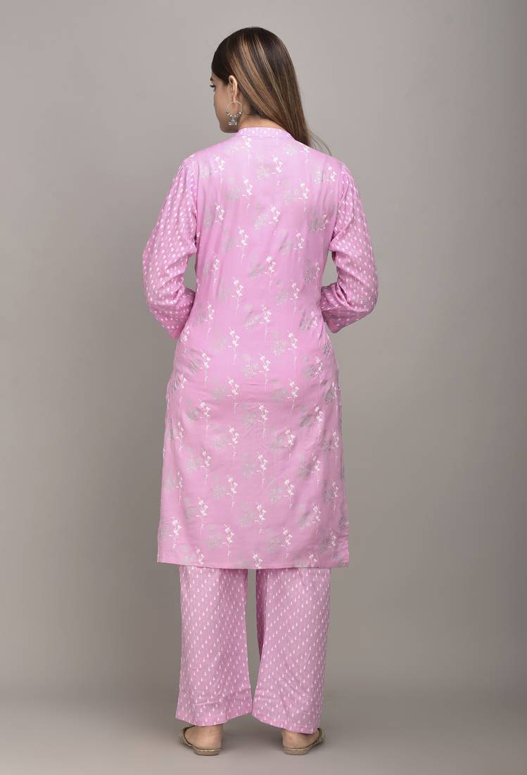 Jaipur Fashion Mode Womens Rayon Floral Print Straight Kurta Palazzo Set (Light Pink)