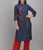 Jaipur Fashion Mode Womens Rayon Crista and Rayon Embroidered Straight Kurta Palazzo Set (Navy Blue)