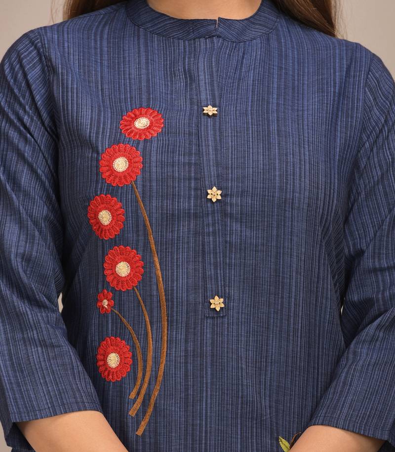 Jaipur Fashion Mode Womens Rayon Crista and Rayon Embroidered Straight Kurta Palazzo Set (Navy Blue)