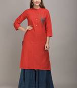 Jaipur Fashion Mode Womens Rayon Embroidered Straight Kurta Sharara Set (Red)