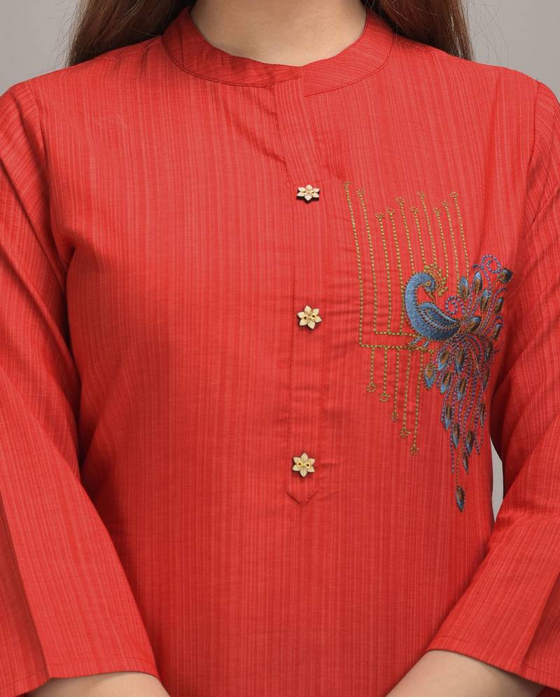 Jaipur Fashion Mode Womens Rayon Embroidered Straight Kurta Sharara Set (Red)