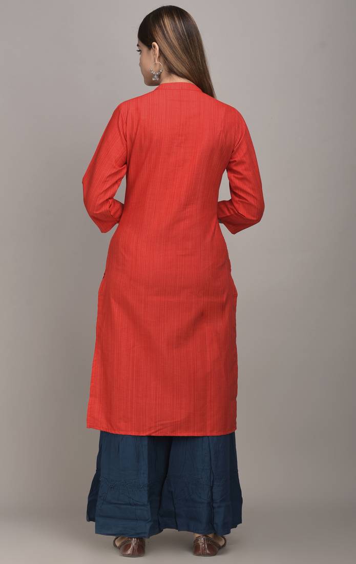 Jaipur Fashion Mode Womens Rayon Embroidered Straight Kurta Sharara Set (Red)