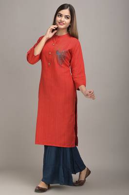 Jaipur Fashion Mode Womens Rayon Embroidered Straight Kurta Sharara Set (Red) 4