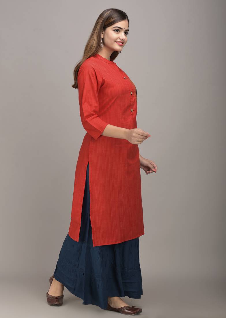 Jaipur Fashion Mode Womens Rayon Embroidered Straight Kurta Sharara Set (Red)