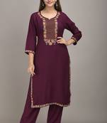 Jaipur Fashion Mode Womens Rayon Embroidered Straight Kurta Palazzo Set (Burgandy)