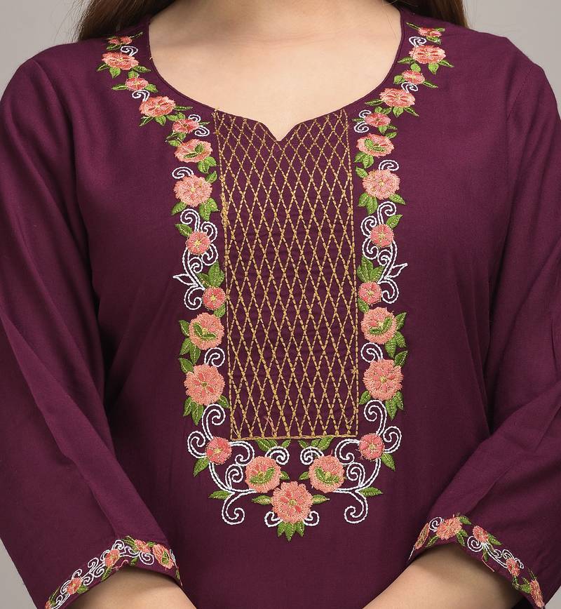 Jaipur Fashion Mode Womens Rayon Embroidered Straight Kurta Palazzo Set (Burgandy)