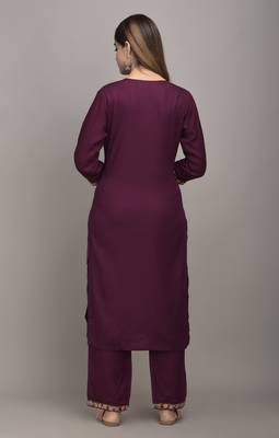 Jaipur Fashion Mode Womens Rayon Embroidered Straight Kurta Palazzo Set (Burgandy) 3