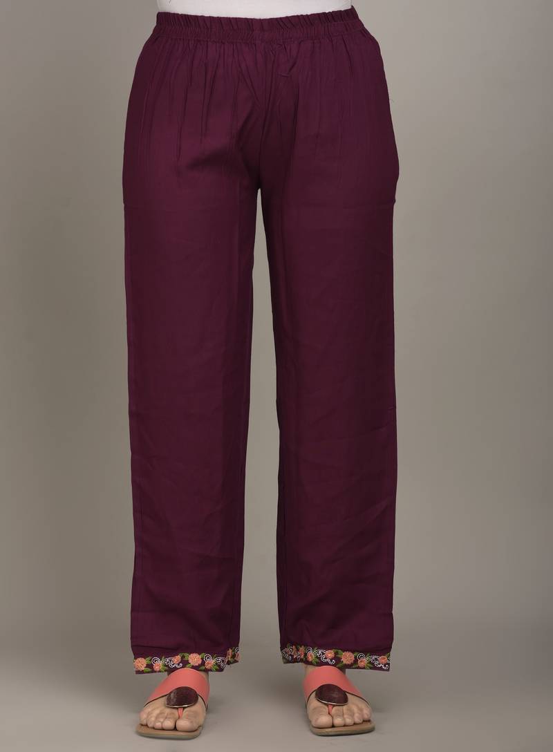 Jaipur Fashion Mode Womens Rayon Embroidered Straight Kurta Palazzo Set (Burgandy)