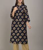 Jaipur Fashion Mode Womens Rayon and Cotton Gold Printed Straight Kurta Palazzo Set (Navy Blue)