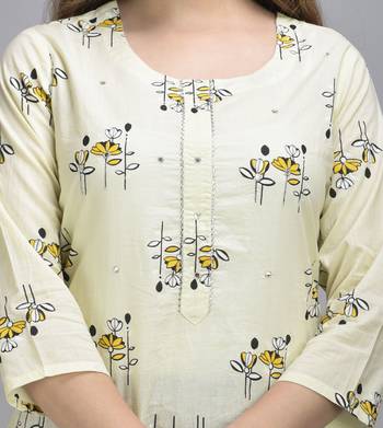 Jaipur Fashion Mode Womens Cotton and Chanderi Floral Print Straight Kurta Palazzo Duptta Set (Cream) 2