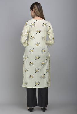 Jaipur Fashion Mode Womens Cotton and Chanderi Floral Print Straight Kurta Palazzo Duptta Set (Cream) 3