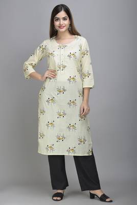 Jaipur Fashion Mode Womens Cotton and Chanderi Floral Print Straight Kurta Palazzo Duptta Set (Cream) 1
